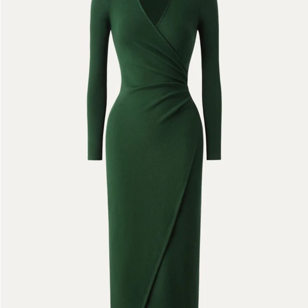 OGL Surplice Wrap Long Sleeve Green Wrap Dress